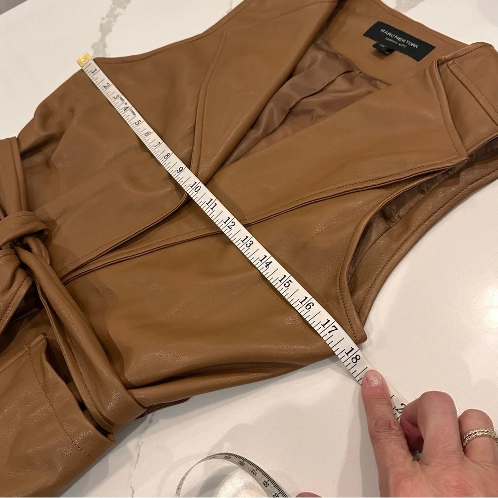 Marc New York Vegan Faux Leather Sleeveless Duster Cardigan Womens Size XS Brown